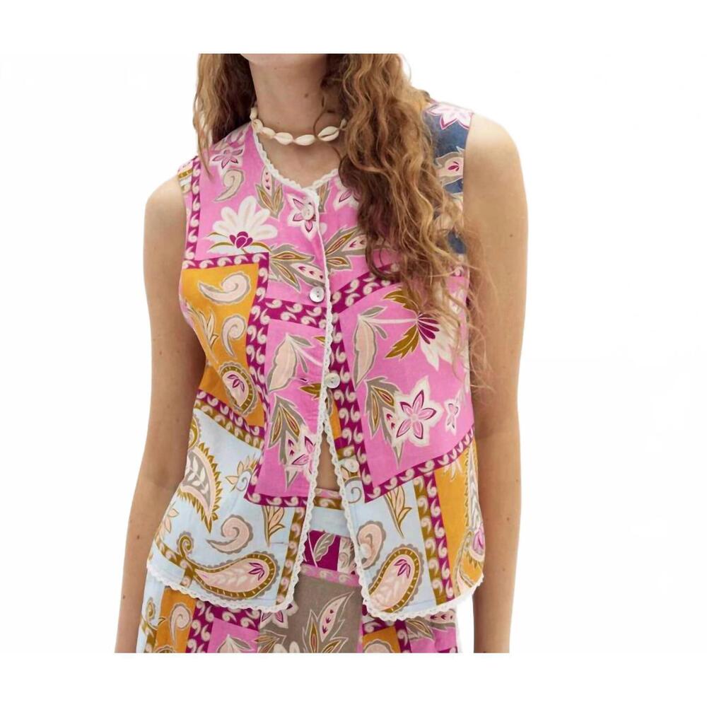 NEW LANHTROPY folk linen top in calypso print